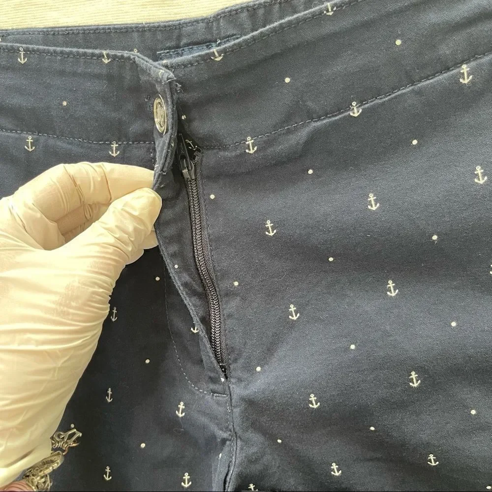 Nautica Navy & Anchor Print Comfort Tailored Stretch Cotton Shorts Sz 6